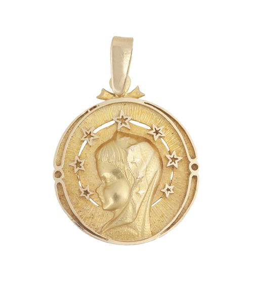 Medalla colgante de Virgen con manto y halo de estrellas