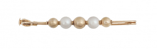 Broche en forma de imperdible con perlas y bolitas de oro a