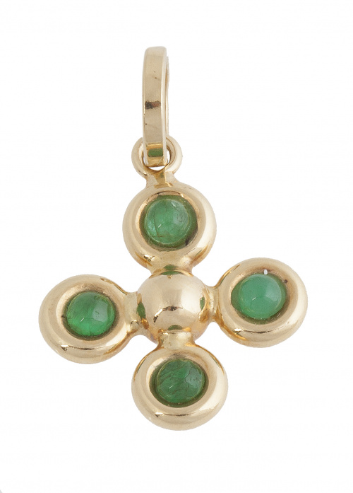 Cruz colgante con cuatro cabuchones de esmeraldas