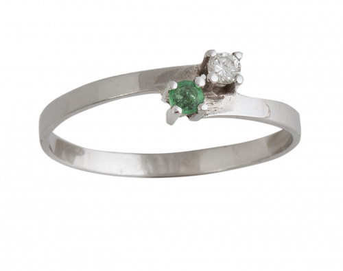 Sortija tu y yo con brillante y esmeralda engastados en gar