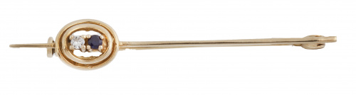 Broche alfiler con circonita y zafiro en doble marco oval
