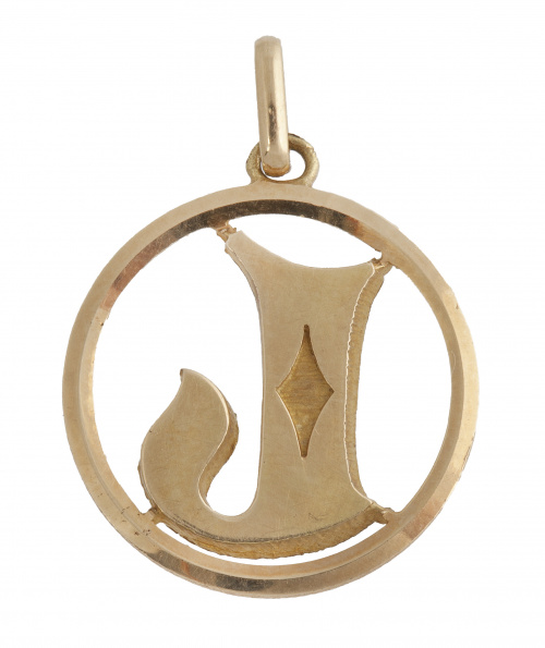 Colgante con letra "J" decorada con rombo central