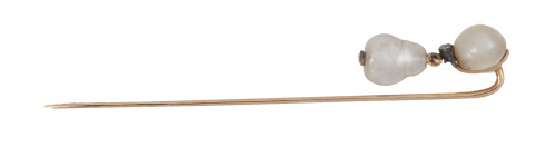Alfiler de pp. S. XIX con dos perlas barrocas naturales, un