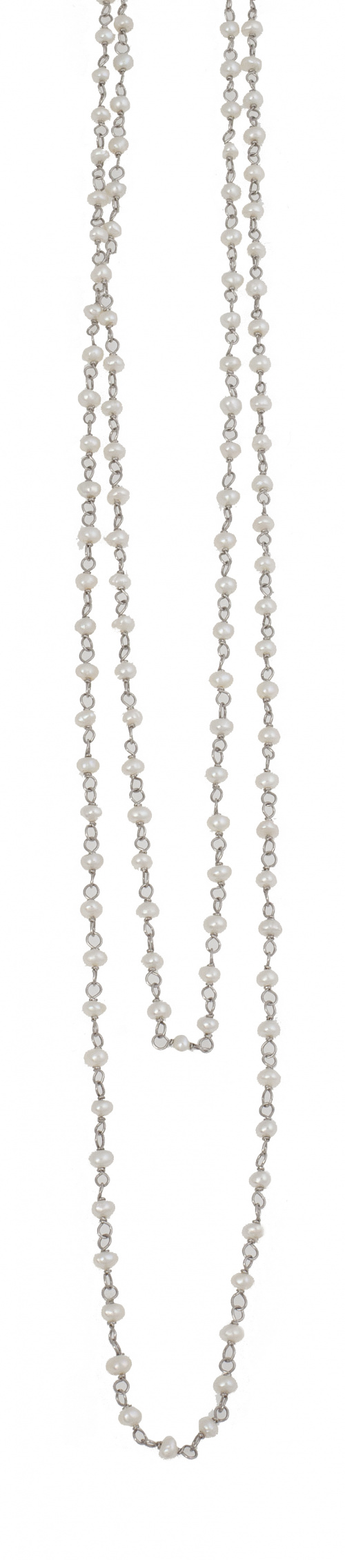 Cadena larga estilo Art-Decó con perlas alternas con eslabo