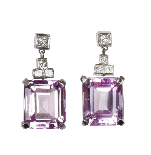 Pendientes largos estilo Art-Decó con rosas de Francia, col