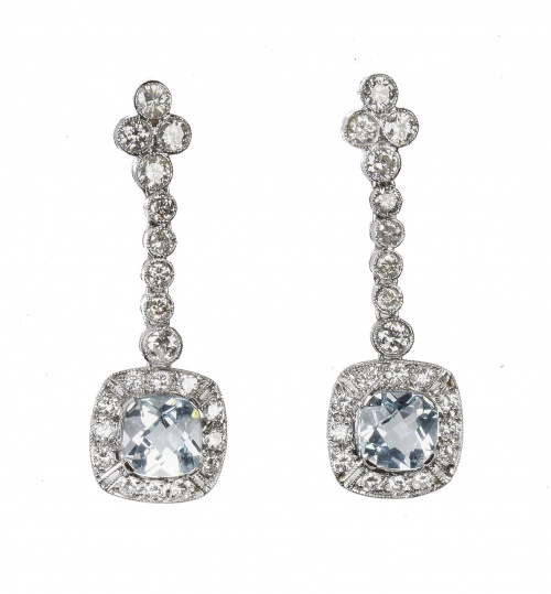 Pendientes largos estilo Art-Decó con aguamarinas colgantes