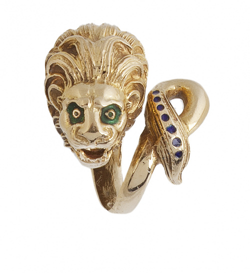 Sortija de león, con diseño de cabeza cabeza y cola que for