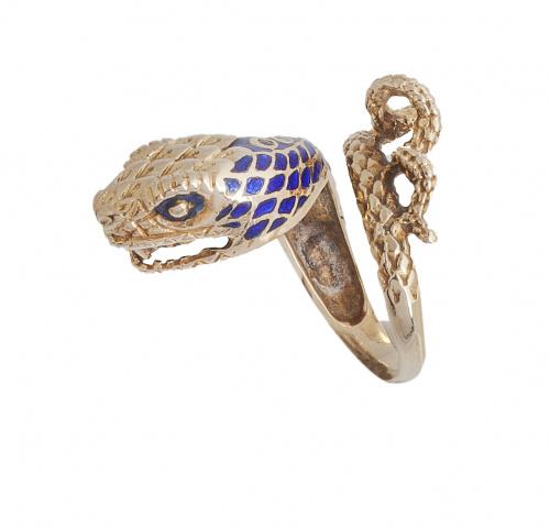 Sortija de serpiente, con diseño de cabeza cabeza y cola qu