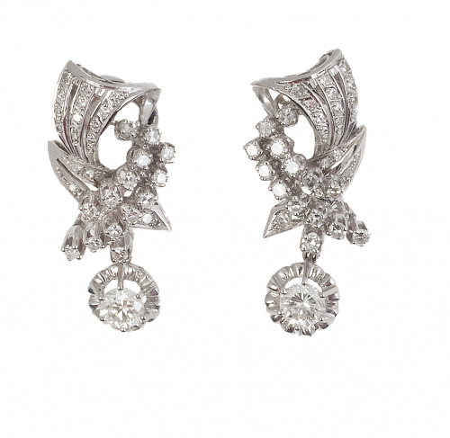 Pendientes largos años 50 con brillante colgante de abanico