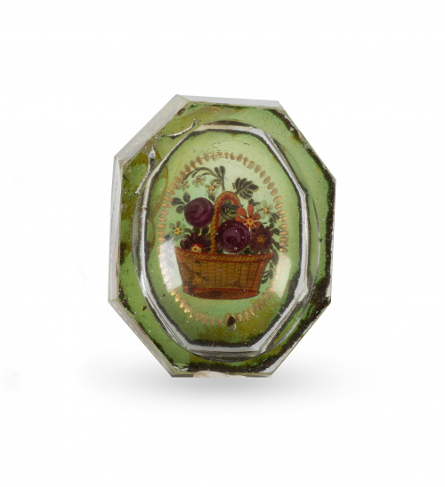 Salero Carlos IV de vidrio doblado, decorado con un cesto d