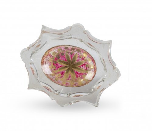 Especiero Carlos IV de cristal trasparente doblado, decorad