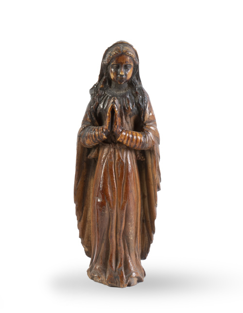 Virgen orante.Madera tallada.Trabajo indoportugués, S. 