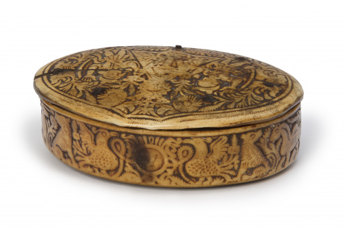 Caja de asta y madera.Mejico, S. XVIII.