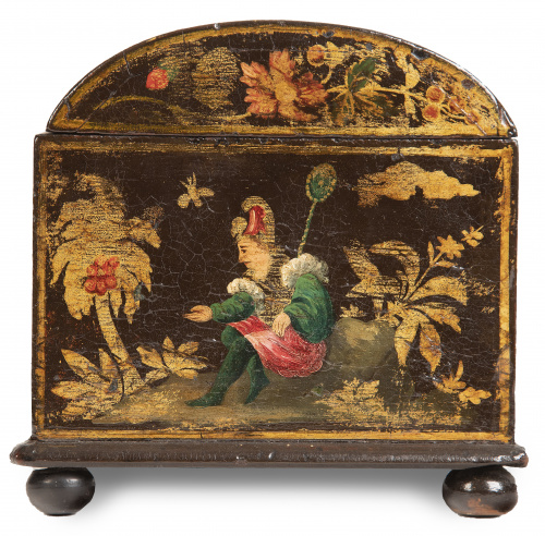 Cofre de barniz con personajes.Viceroyalti New Granada, a