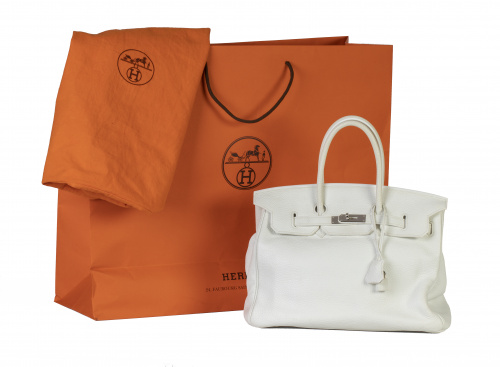 Bolso BIRKIN 35 de HERMÊS en piel Taurillon Clemance Blanco 