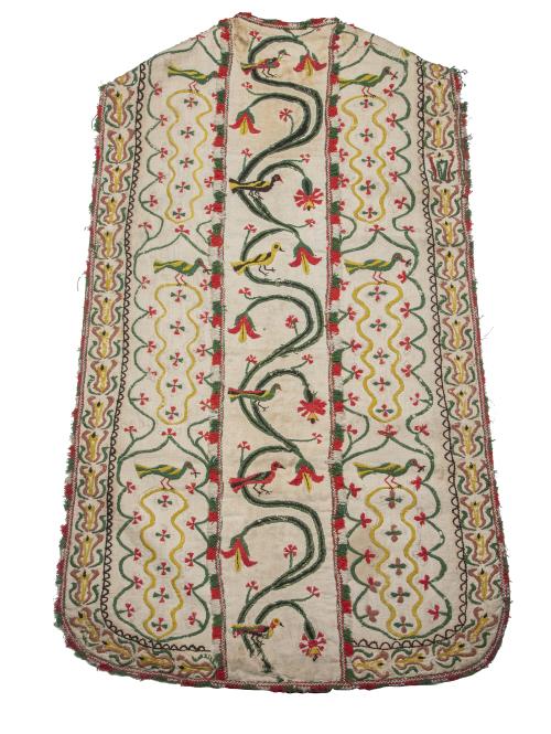 Casulla bordada con hilos de color decorado, con flores y p