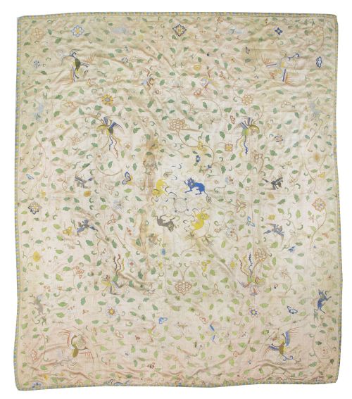 Paño de seda bordado con hilos de color decorado con leones