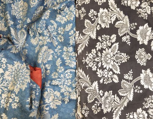 Lote de un fragmento de tela marrón y un fragmento y dos re