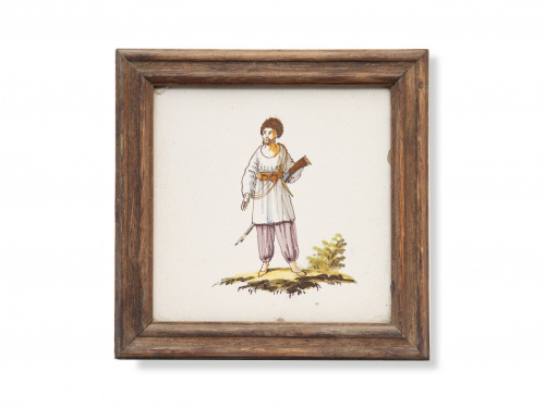 Sarraceno.Azulejo de cerámica esmaltada.Alcora, primer 