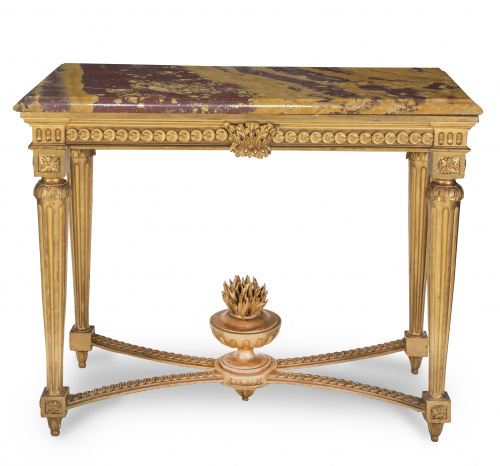 Consola en madera tallada y dorada estilo Luis XVI con tapa