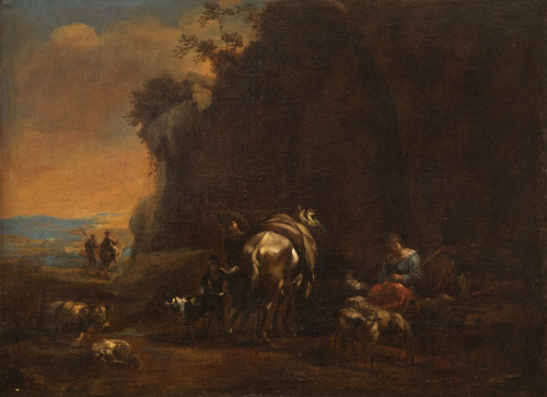 ESCUELA FLAMENCA, SIGLO XVIIPareja escenas pastorilas sob