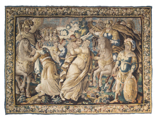 Escena narrativa.Tapiz francés en lana y seda.Trabajo f