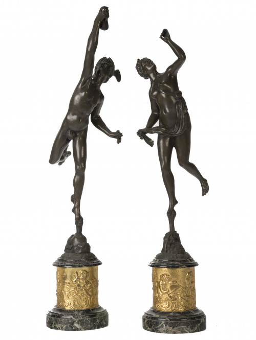 Mercurio y Fortuna.Esculturas en bronce según Gianbologna