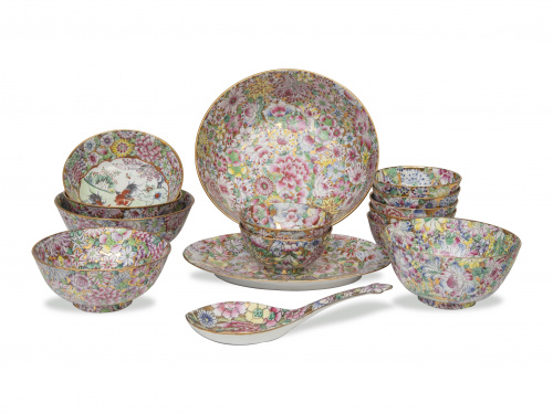 Juego de postre o merienda de porcelana esmaltada con decor