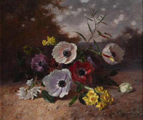 DAVID DE NOTER (Bélgica,1818-1892)Paisaje con flores