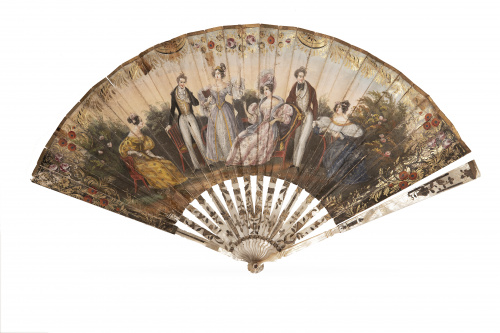 Abanico con país de papel pintado e iluminado con escena ga