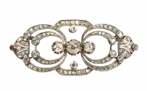 Broche placa c.1930 de diamantes y brillantes en montura de