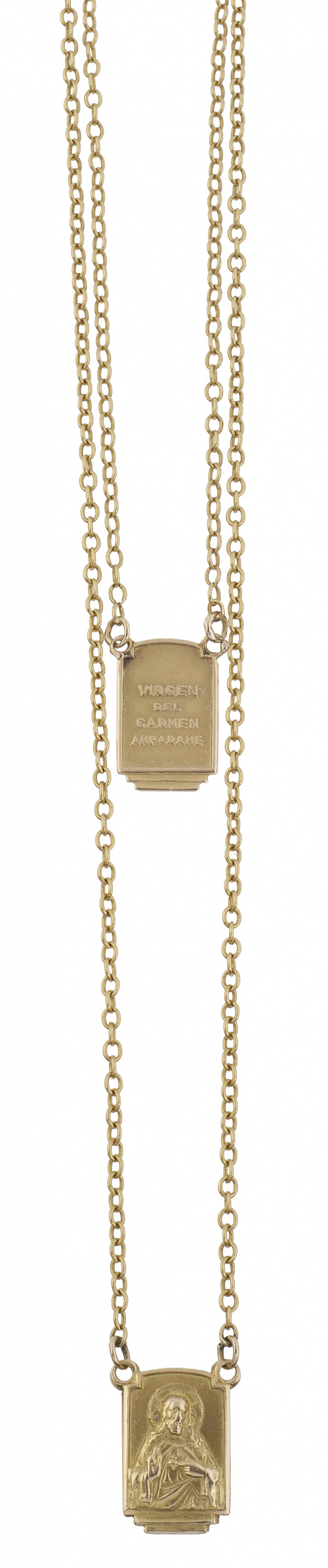 Cadena con dos escapularios en oro amarillo de 18K.
