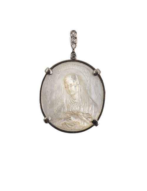 Medalla de pp. S. XX con Virgen en nácar en marco de platino