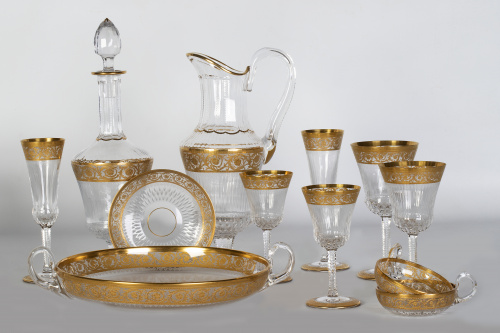 Cristalería "thistle gold" decorada con cenefa de oro decor
