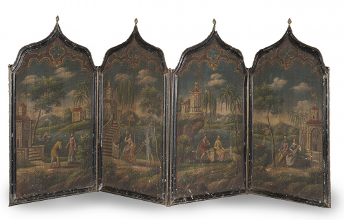 "Paravant" de cuatro hojas con arcos conopiales.Francia, 