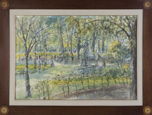 ANÓNIMO S.XXVista de un parque con escultura de un león