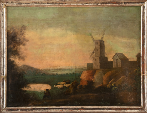 ESCUELA SEVILLANA, H. 1900Paisaje con figuras en una fuen