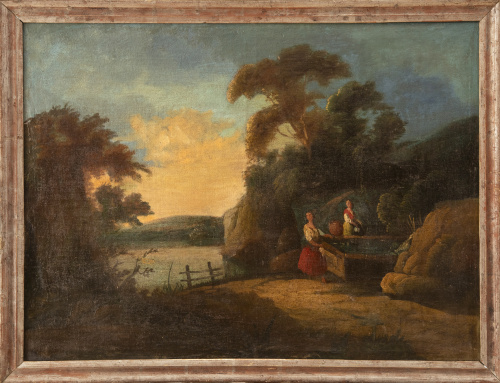 ESCUELA SEVILLANA, H. 1900Paisaje con figuras en una fuen