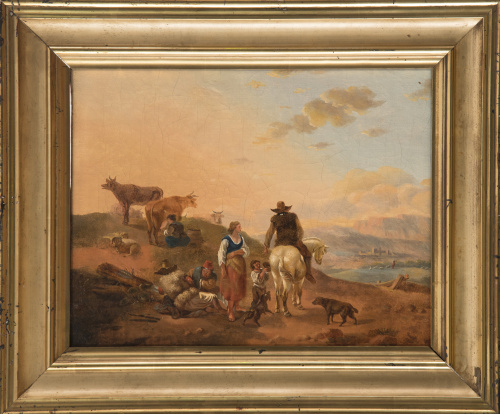 ESCUELA FLAMENCA, SIGLO XIXFamilia de viajeros en un pais