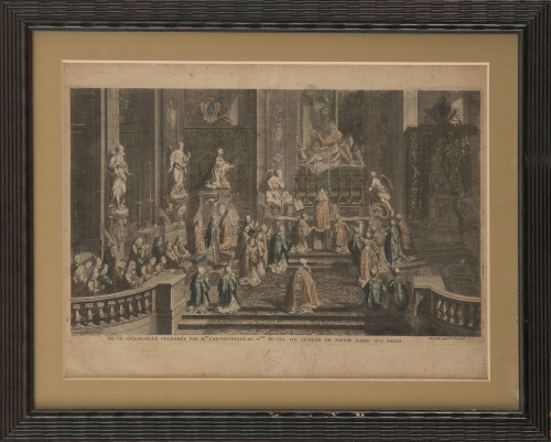 B. PICARD, SIGLO XVIII"Vue d'optique; Messe solemnelle ce