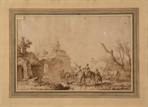 JEAN BAPTISTE HÜET (1745-1811)Viajeros rodeando un rio