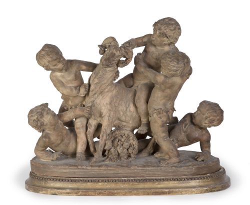 Bacanal, siguiendo a Clodion.Grupo escultórico en barro c