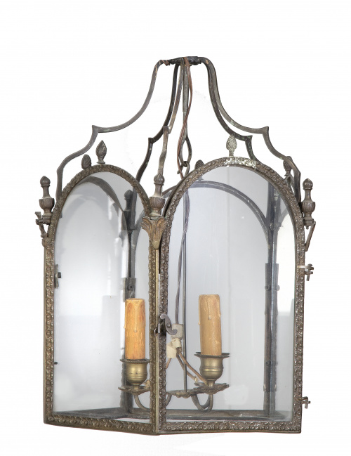 Farol hexagonal de bronce dorado.S. XIX.