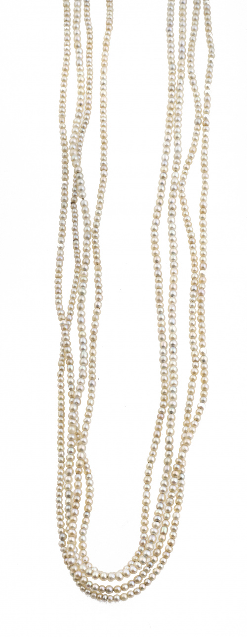 Conjunto años 30 de collar extralargo de pequeñas perlas, p