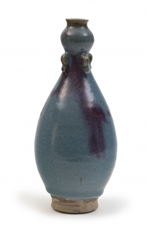 Jarrón de cerámica esmaltada en azul y esmalte "flambé" en 