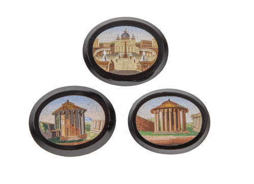 Tres placas de micromosaico con vistas de Roma.Grand Tour