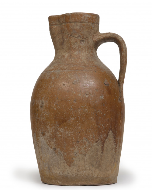 Jarra vinatera de barro cocido y vidriado. Cuenca, S. XIX