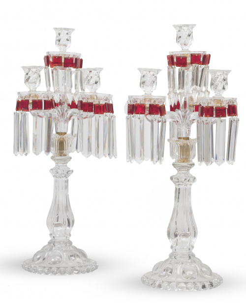 Pareja de candelabros de cuatro brazos de luz de cristal tr