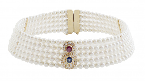 Conjunto de collar chocker y pendientes de perlas con centr