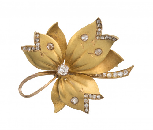 Broche colgante Art-Nouveau en forma de flor adornado con d
